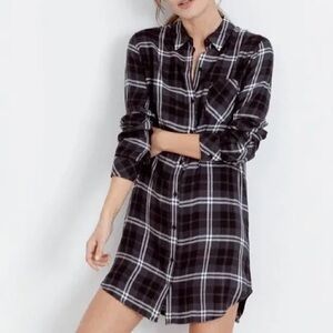 Rails Bianca Dress Onyx Slate White Black Plaid Long Shirt size small